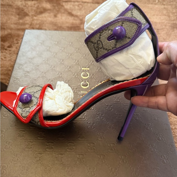 Gucci Red and Purple Strappy Heels